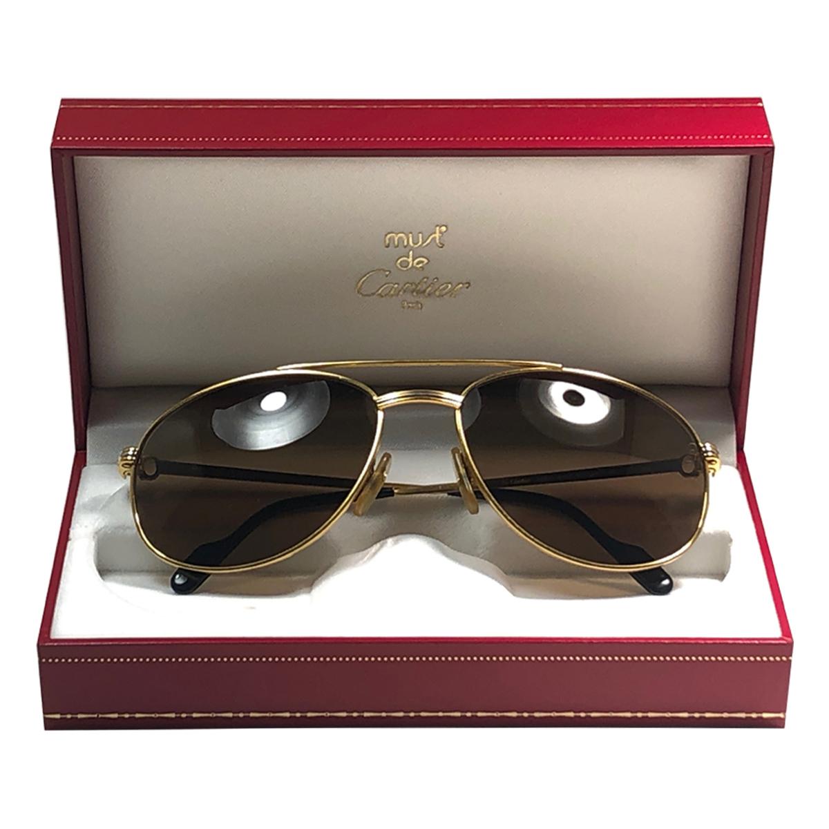 Vintage Cartier Driver Gold Plated 60 Frame France 1990 Sunglasses