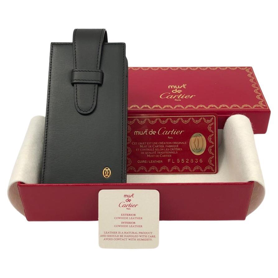 New Vintage Cartier Etui Sonnenbrillenetui Gold & Echtes Schwarzes Leder  im Angebot