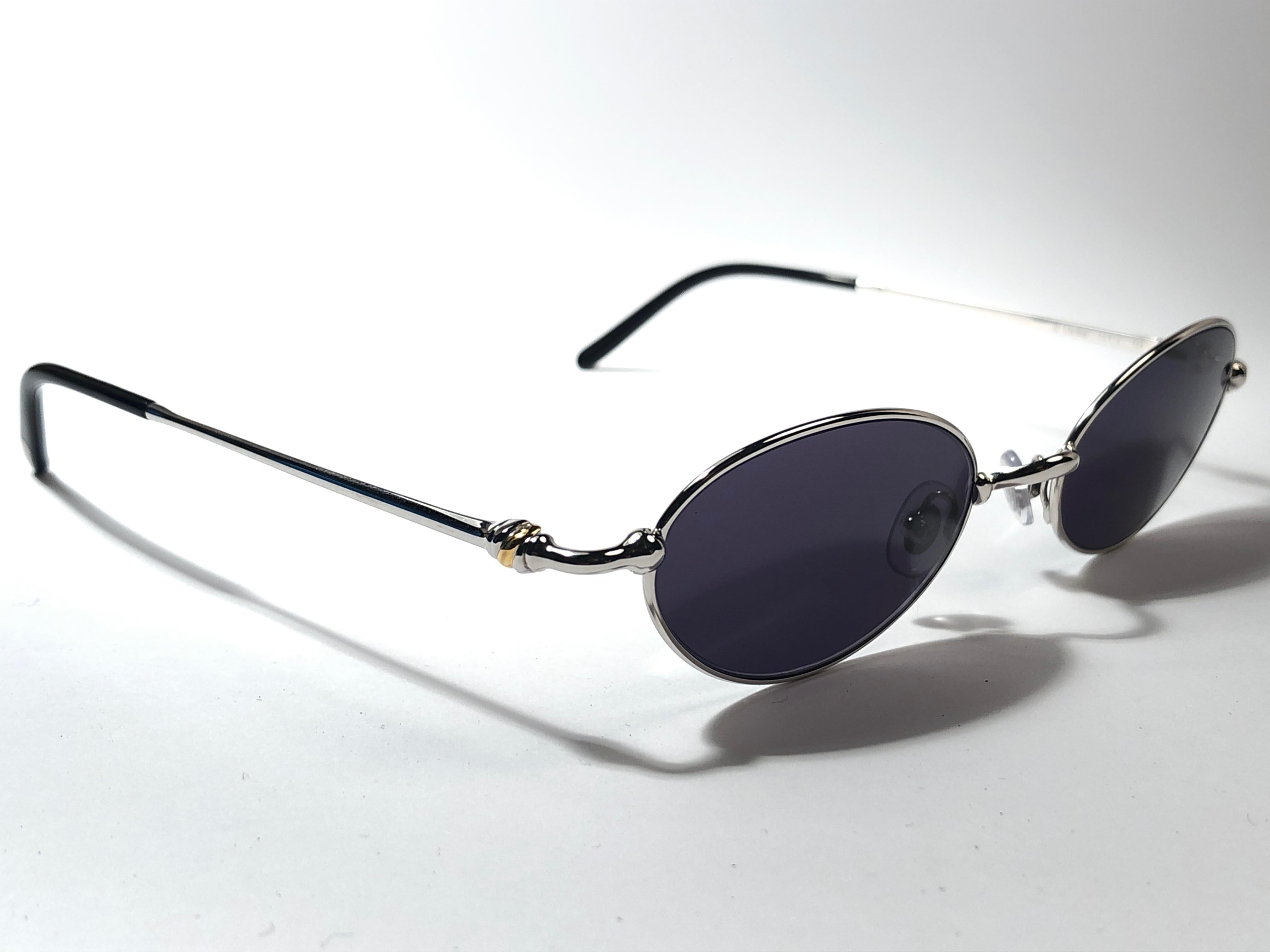 New Vintage Cartier Filao 49mm Platine Oval Grey Lens France 1990 Sunglasses en vente 2