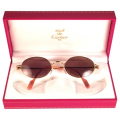 New Vintage Cartier Filao Gold Plated Solid Brown Lens France 1990 Sunglasses