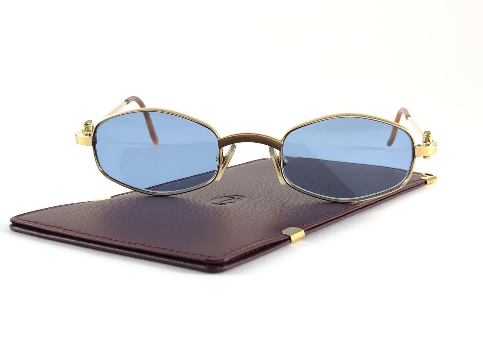 New Vintage Cartier Ginger 48mm Gold Brushed Plated Sunglasses France In New Condition In Baleares, Baleares