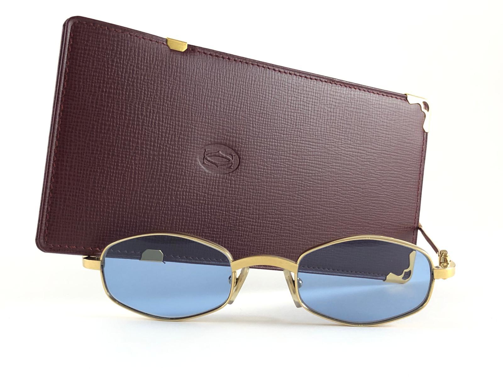 Neu Vintage Cartier Ginger 48mm Gold gebürstete versilberte Sonnenbrille, Frankreich im Zustand „Neu“ im Angebot in Baleares, Baleares