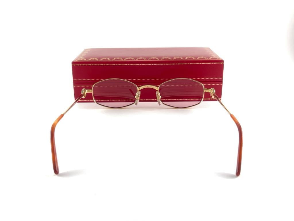 New Vintage Cartier Ginger 48mm Gold Brushed Plated Sunglasses France 1
