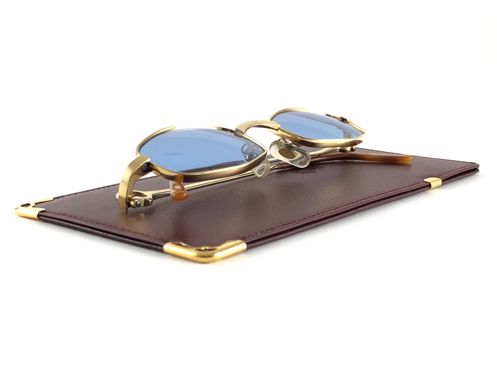 Neu Vintage Cartier Ginger 48mm Gold gebürstete versilberte Sonnenbrille, Frankreich für Damen oder Herren im Angebot