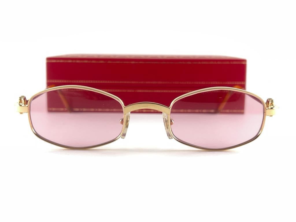 New Vintage Cartier Ginger 48mm Gold Brushed Plated Sunglasses France en vente 3
