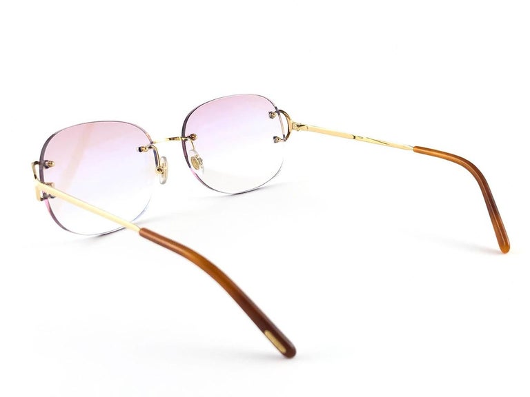 New Vintage Cartier Gold Plated Rimless Gradient Lens Case France ...
