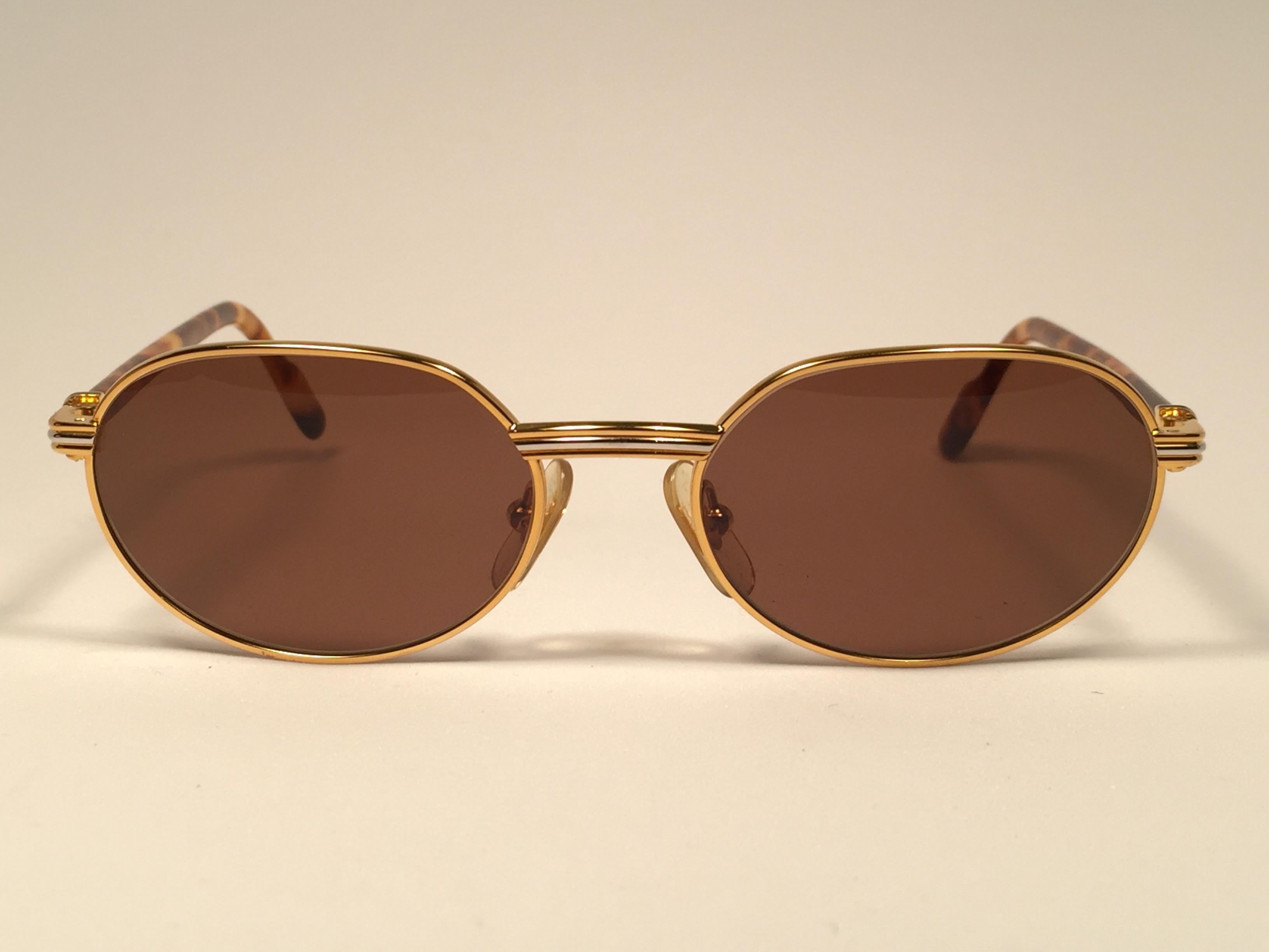 Pink New Vintage Cartier Leur 51mm Gold Plated Frame France 1990 Sunglasses