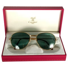 New Vintage Cartier Louis Sapphire 55mm Green Sunglasses Heavy Gold Plated 18k