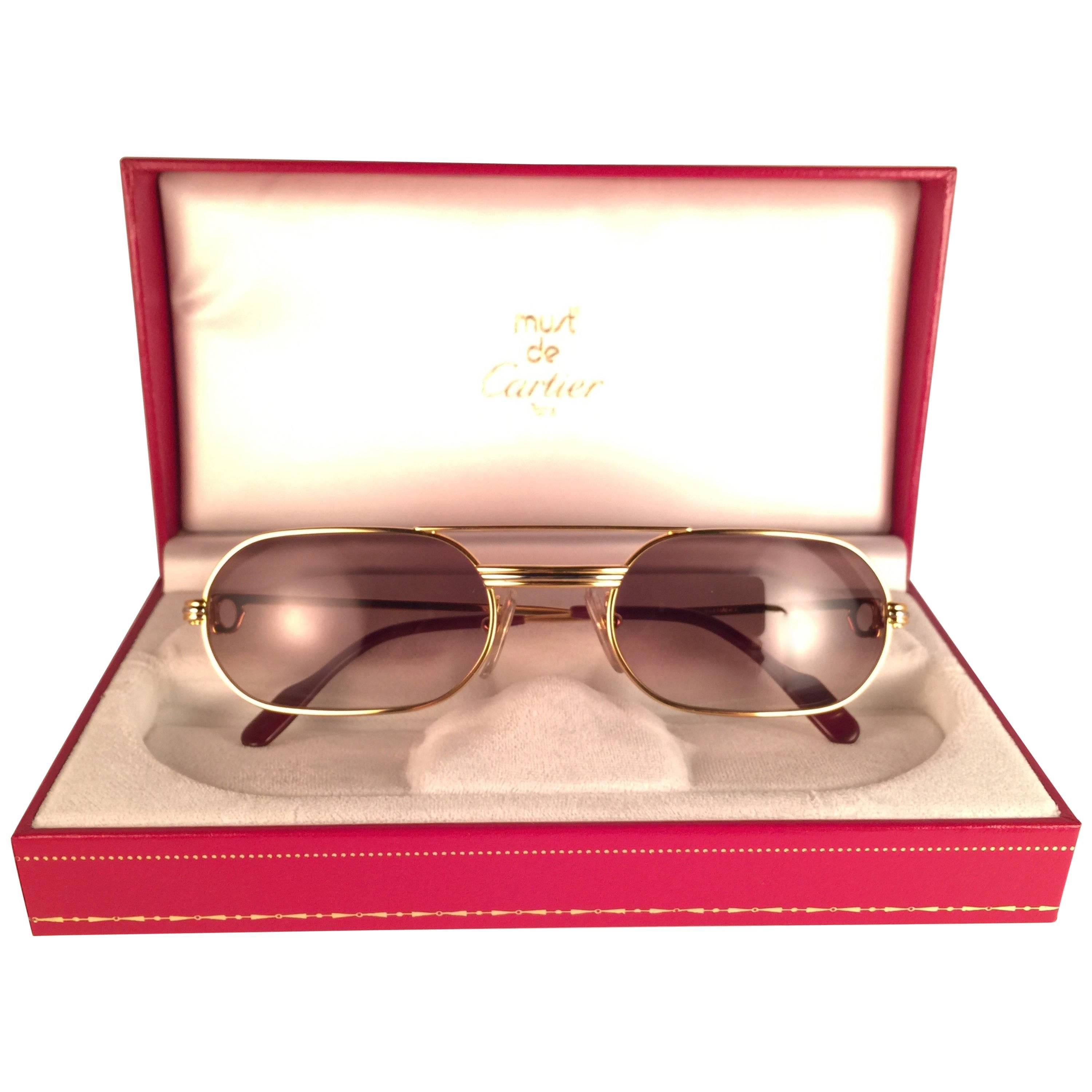 New Vintage Cartier Louis Vendome Medium 53mm France Sunglasses  For Sale