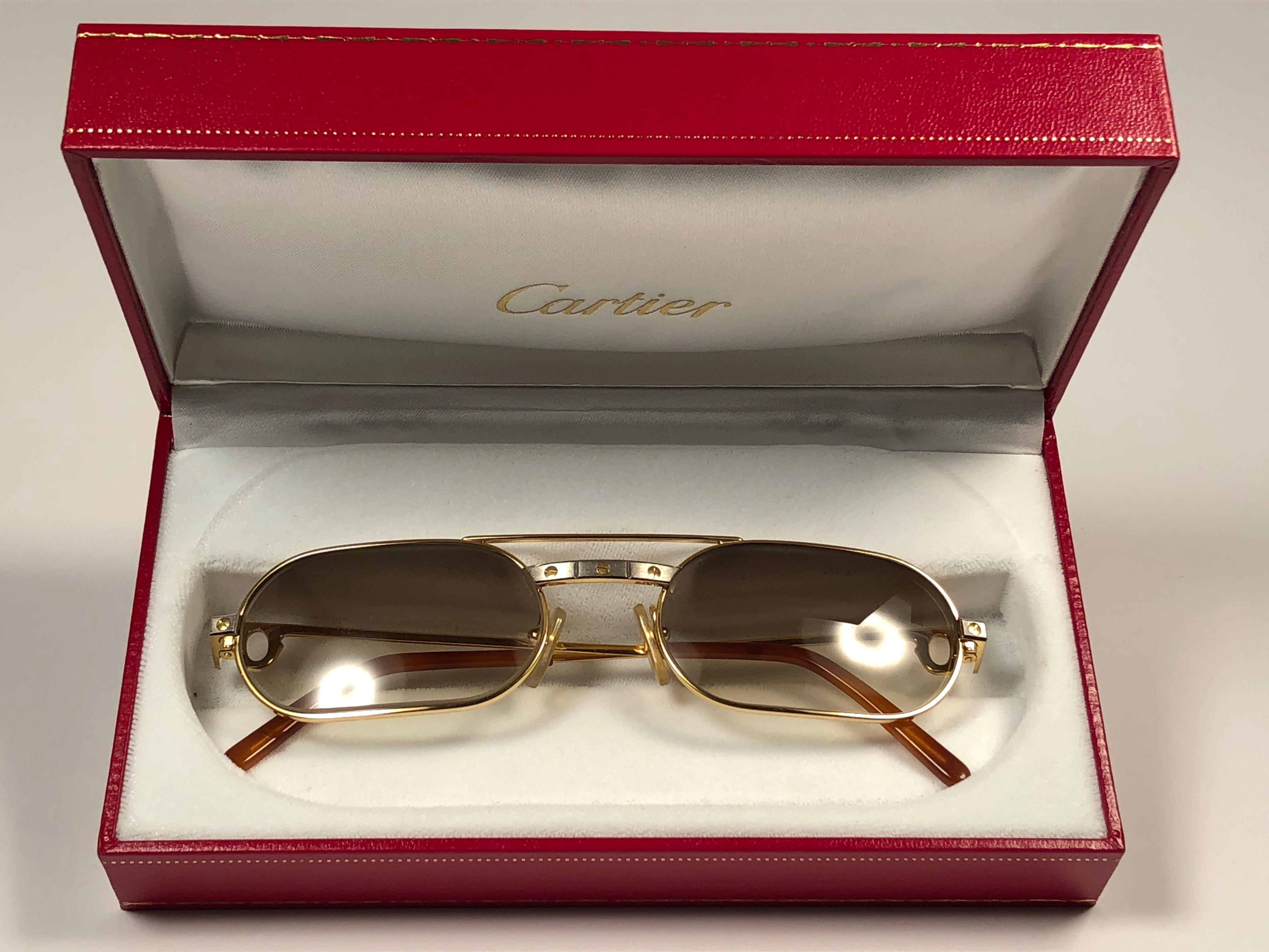 Gray New Vintage Cartier Must Santos Medium 53mm France Sunglasses 