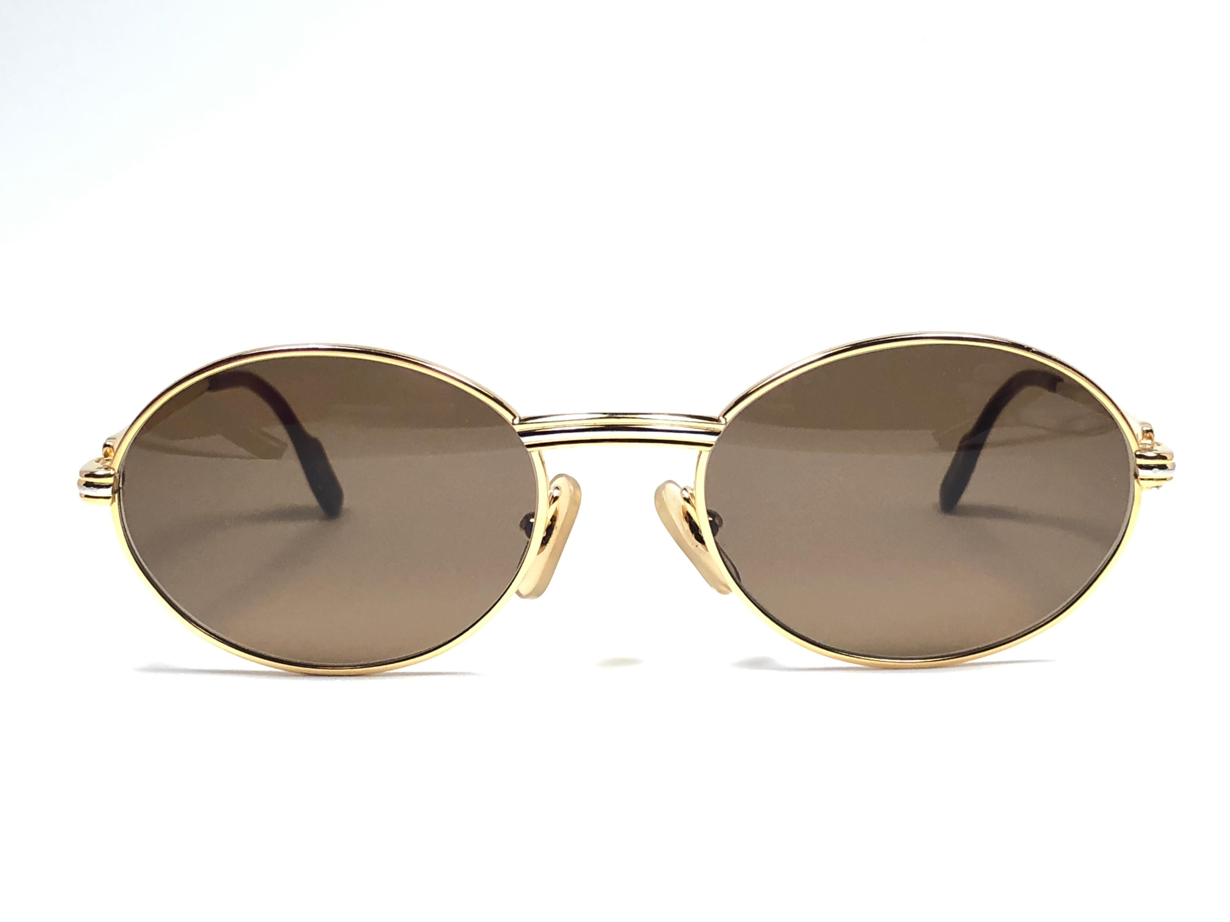 Women's or Men's New Vintage Cartier Oval St Honore Gold 51mm 18k Plated Sunglasses France