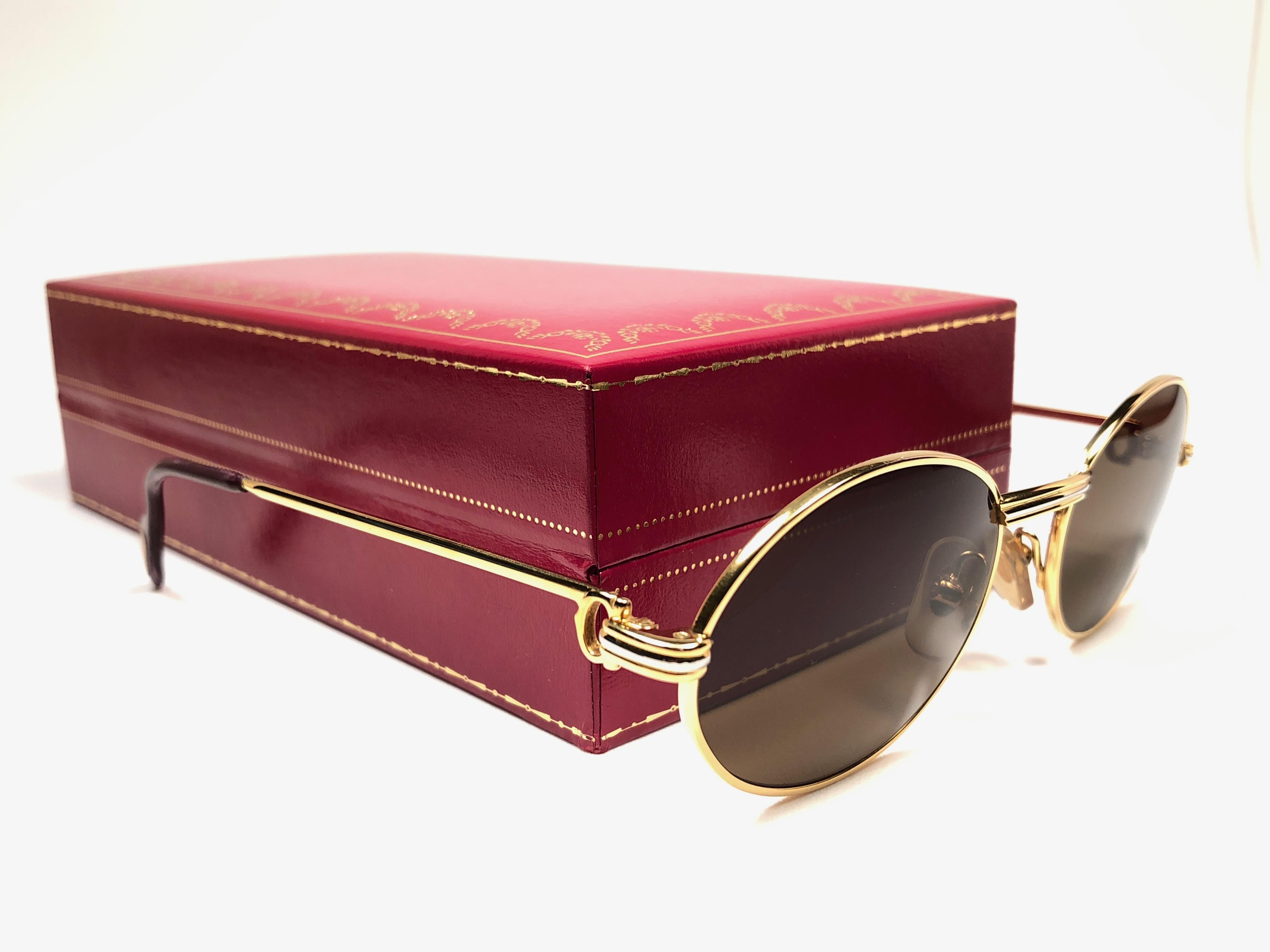 New Vintage Cartier Oval St Honore Gold 51mm 18k Plated Sunglasses France 1