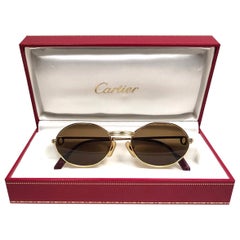 New Vintage Cartier Oval St Honore Gold 51mm 18k Plated Sunglasses France