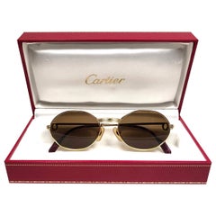 Mint Retro Cartier Oval St Honore Gold 51mm 18k Plated Sunglasses France