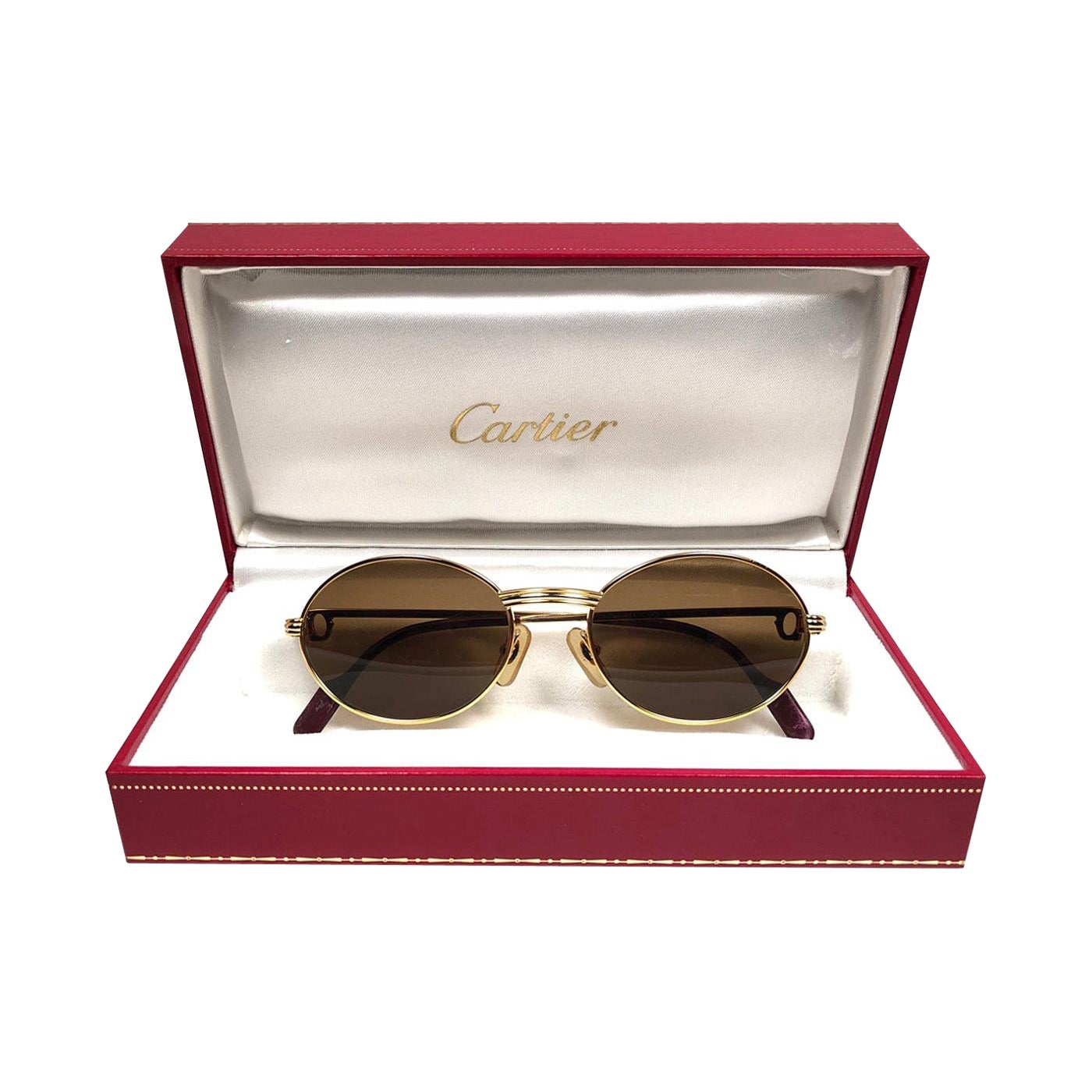 New Vintage Cartier Oval St Honore Gold 51mm 18k Plated Sunglasses France  For Sale at 1stDibs | cartier saint honore glasses