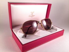 New Vintage Cartier Panthere 56mm Medium Sunglasses France 18k Gold Heavy Plated