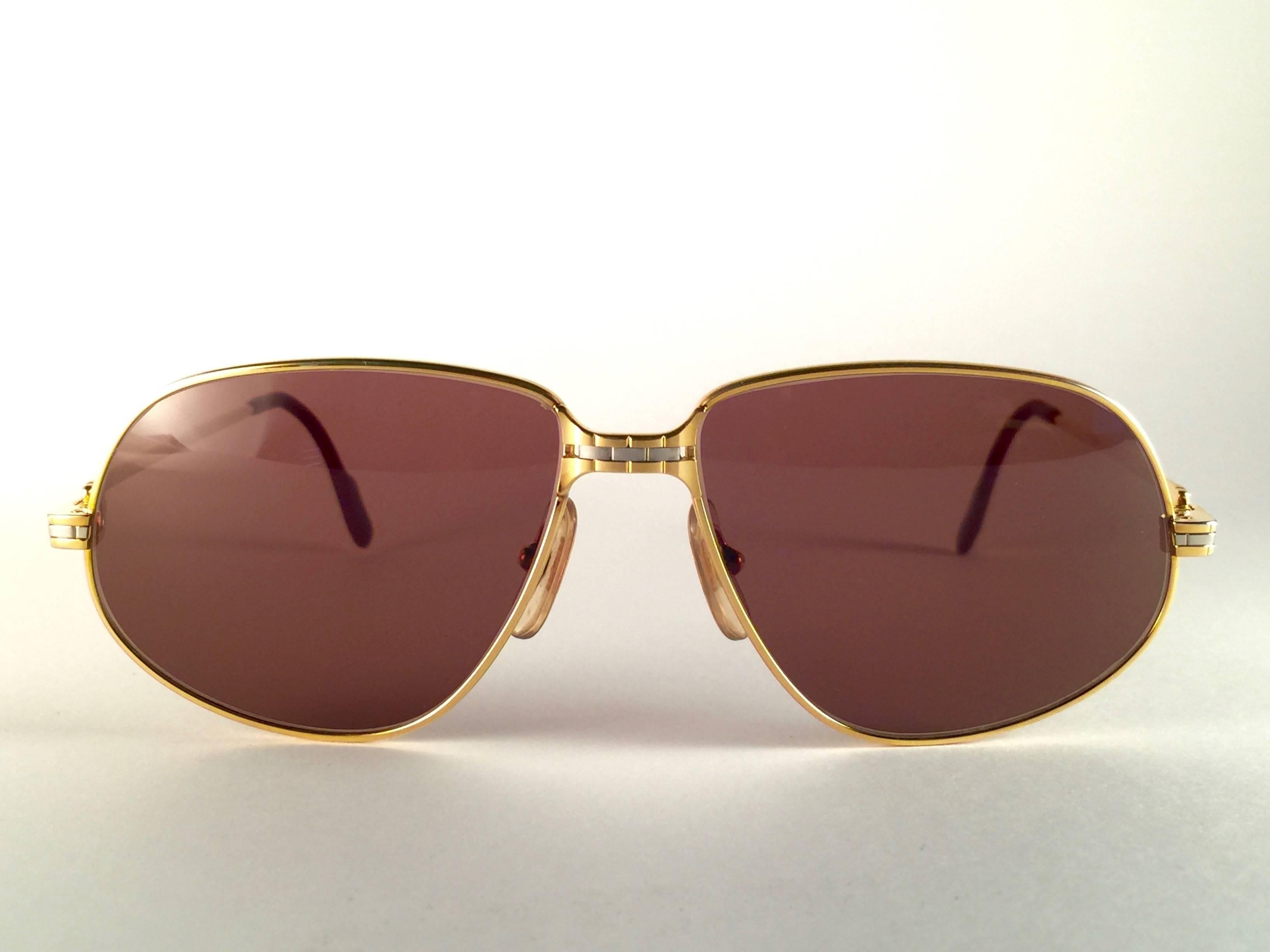 New Vintage Cartier Panthere 56mm Medium Sunglasses France 18k Gold Heavy Plated Unisexe en vente