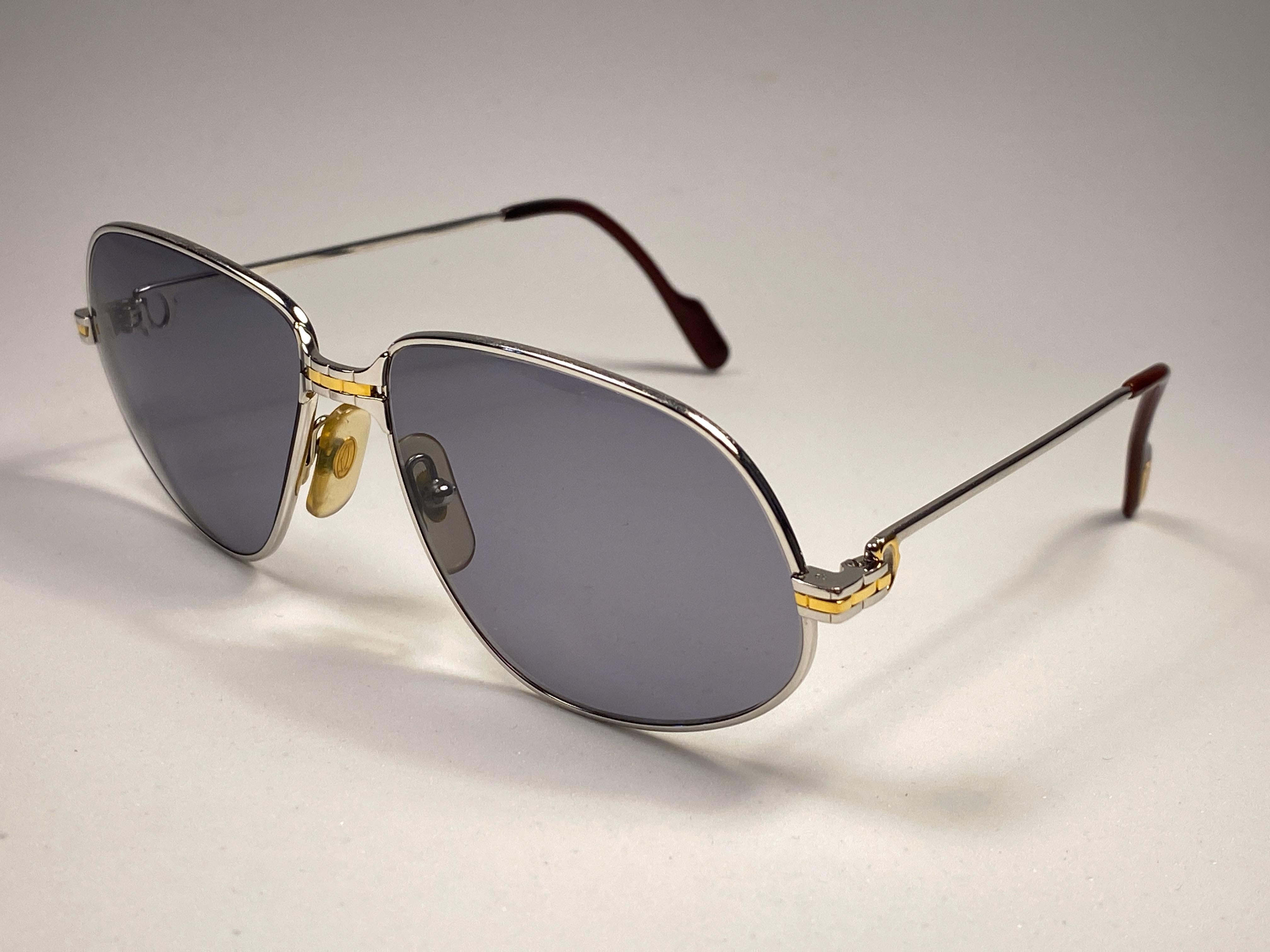 Women's or Men's New Vintage Cartier Panthere 56mm Platine Sunglasses France 18k Heavy Plated For Sale