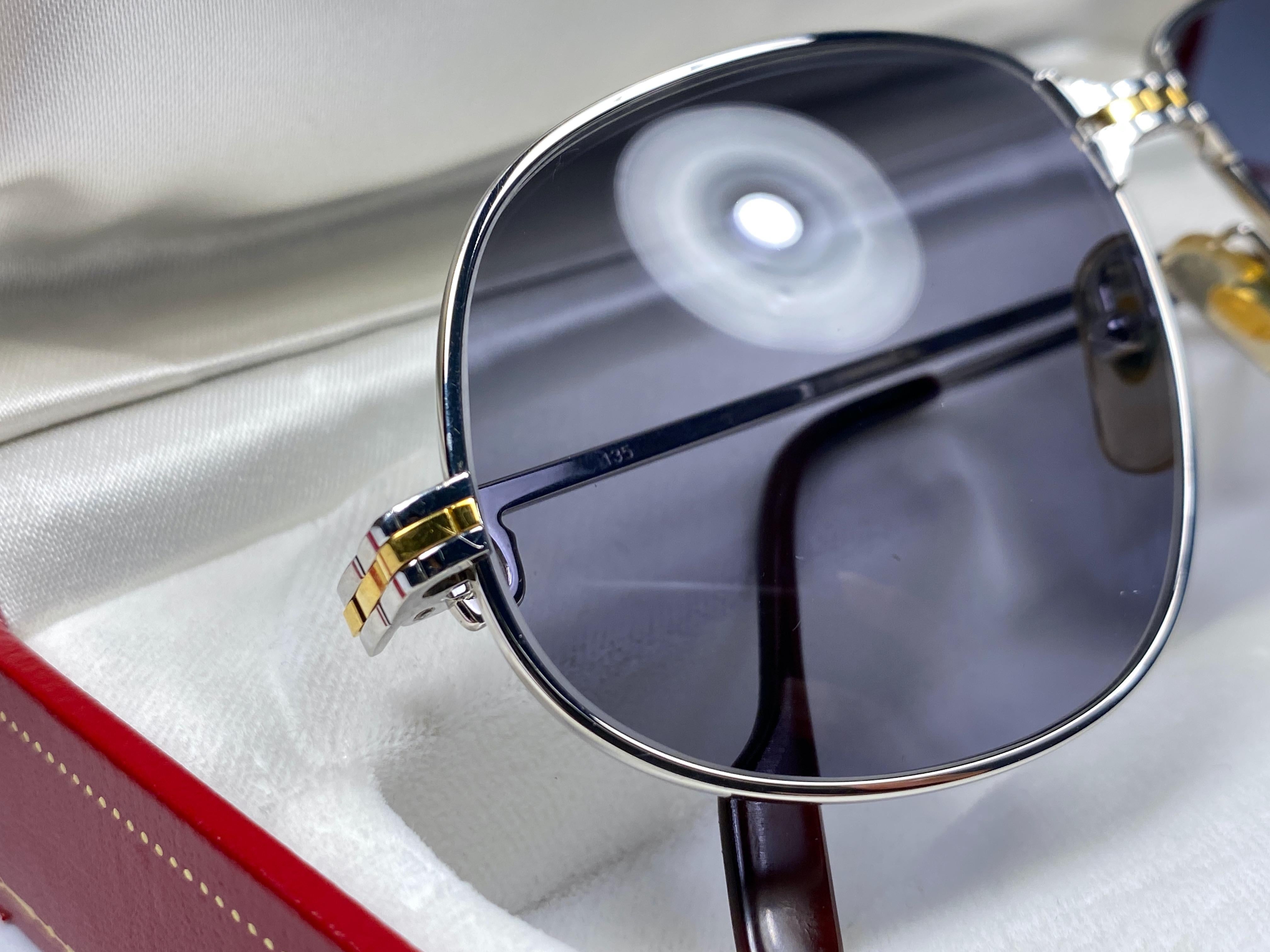 Neu Vintage Cartier Panthere 56mm Platin-Sonnenbrille Frankreich 18k schwer versilbert im Angebot 3