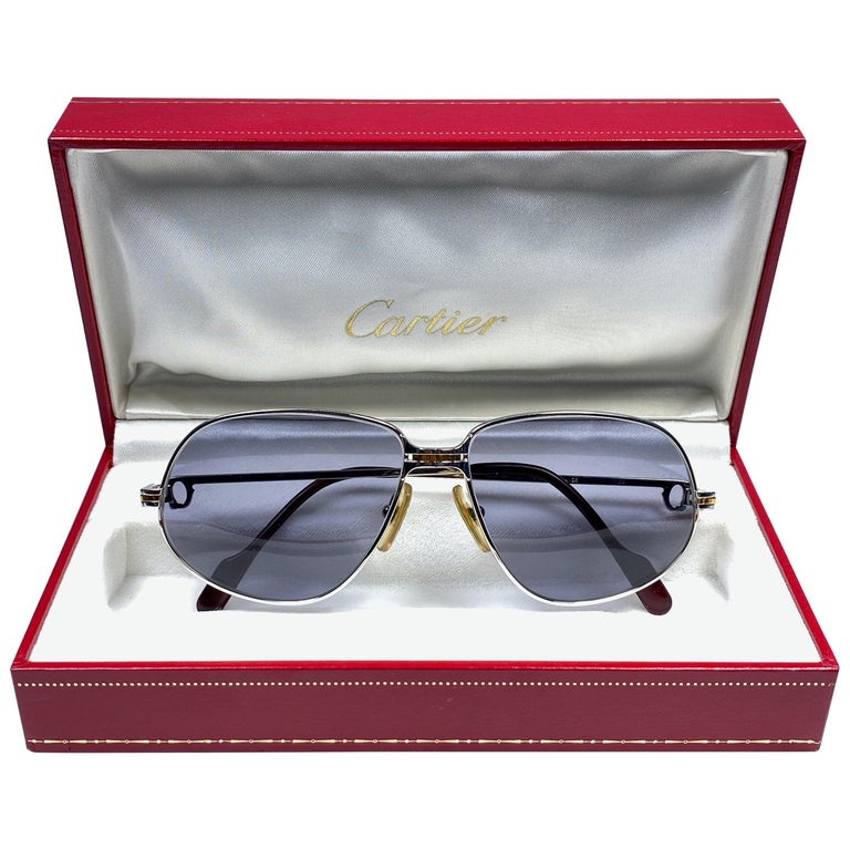 New Vintage Cartier Panthere 56mm Platine Sunglasses France 18k Heavy ...