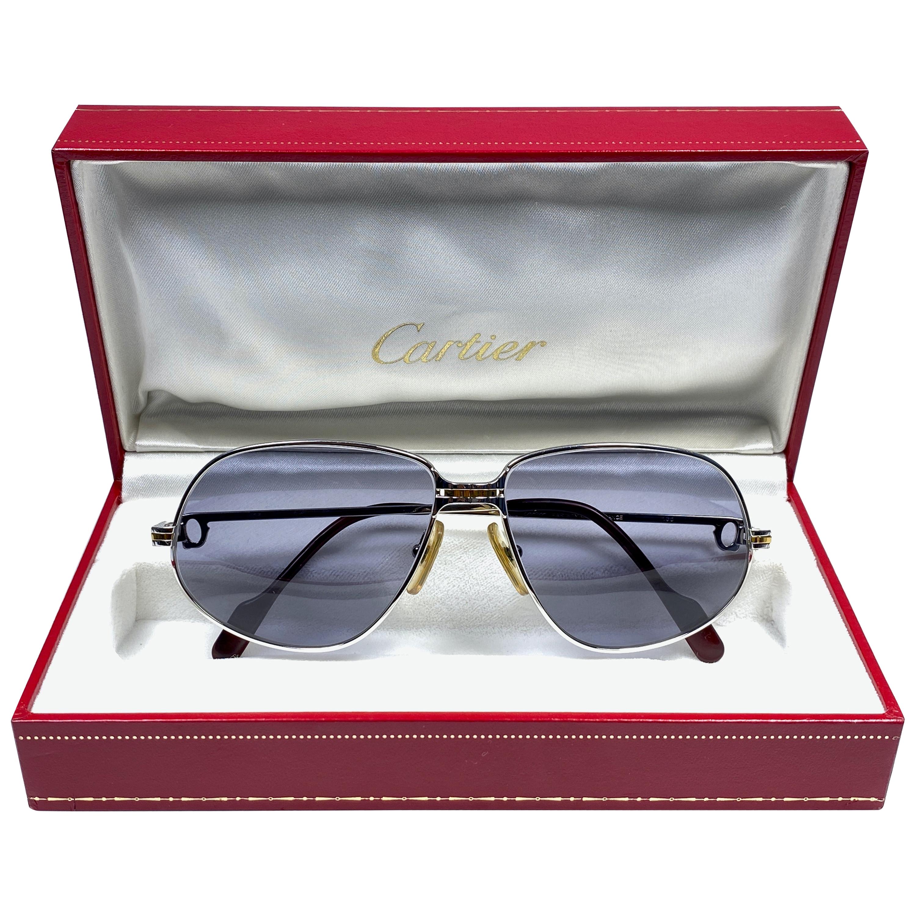 New Vintage Cartier Panthere 56mm Platine Sunglasses France 18k Heavy Plated For Sale
