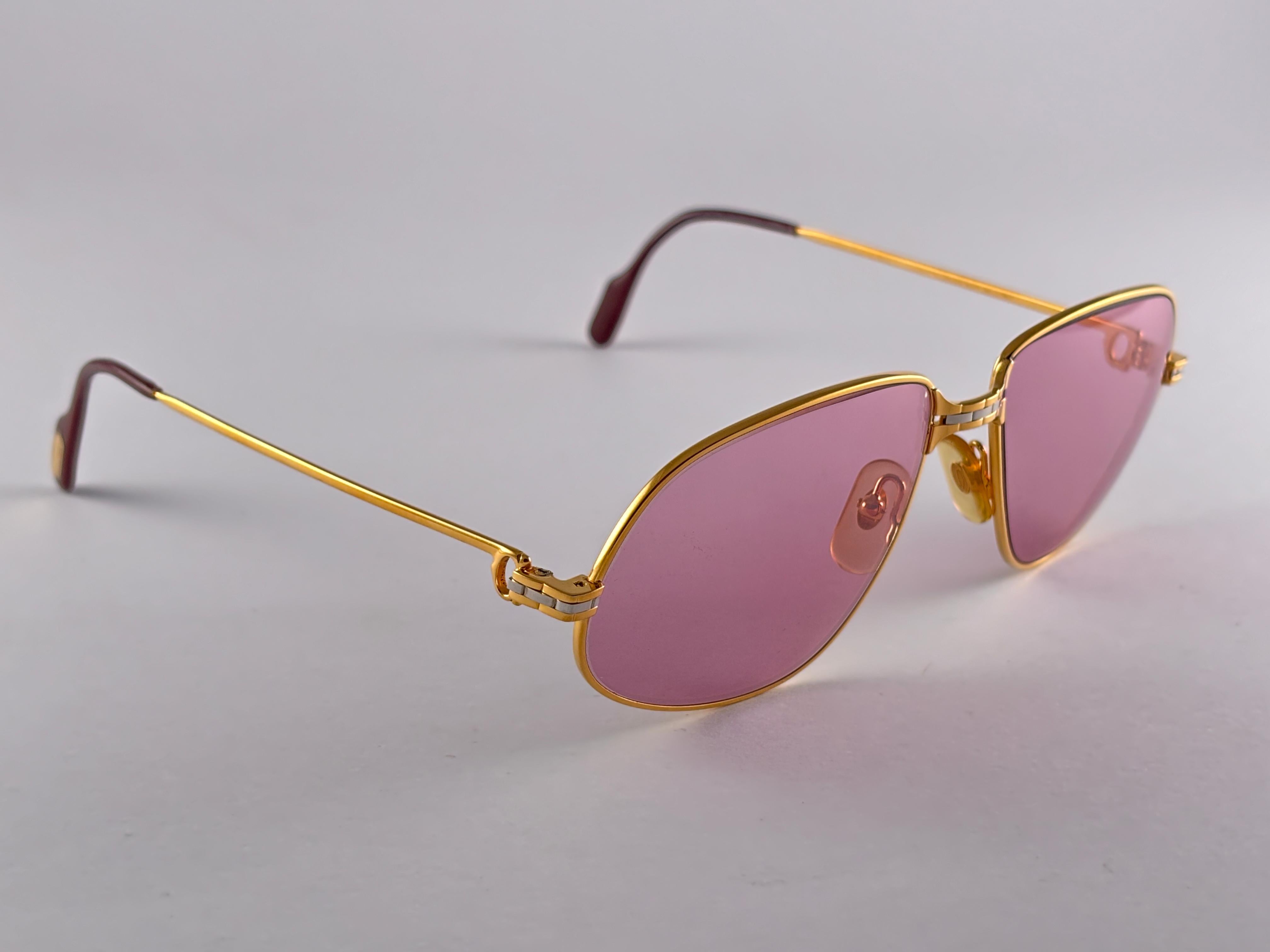 New Vintage Cartier Panthere 59mm Rose Medium Sunglasses France 18k Gold Plated In New Condition In Baleares, Baleares