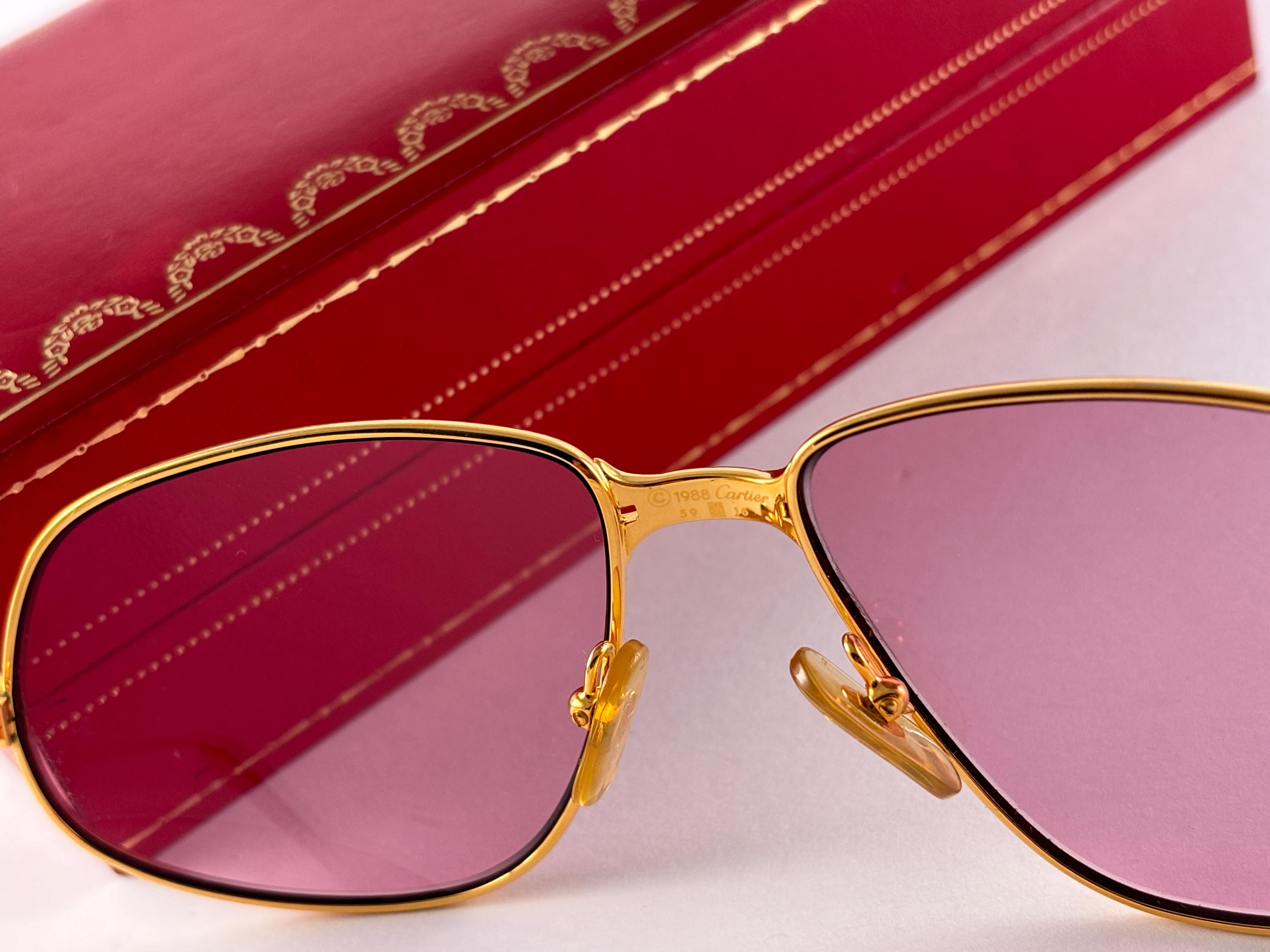 Women's or Men's New Vintage Cartier Panthere 59mm Rose Medium Sunglasses France 18k Gold Plated