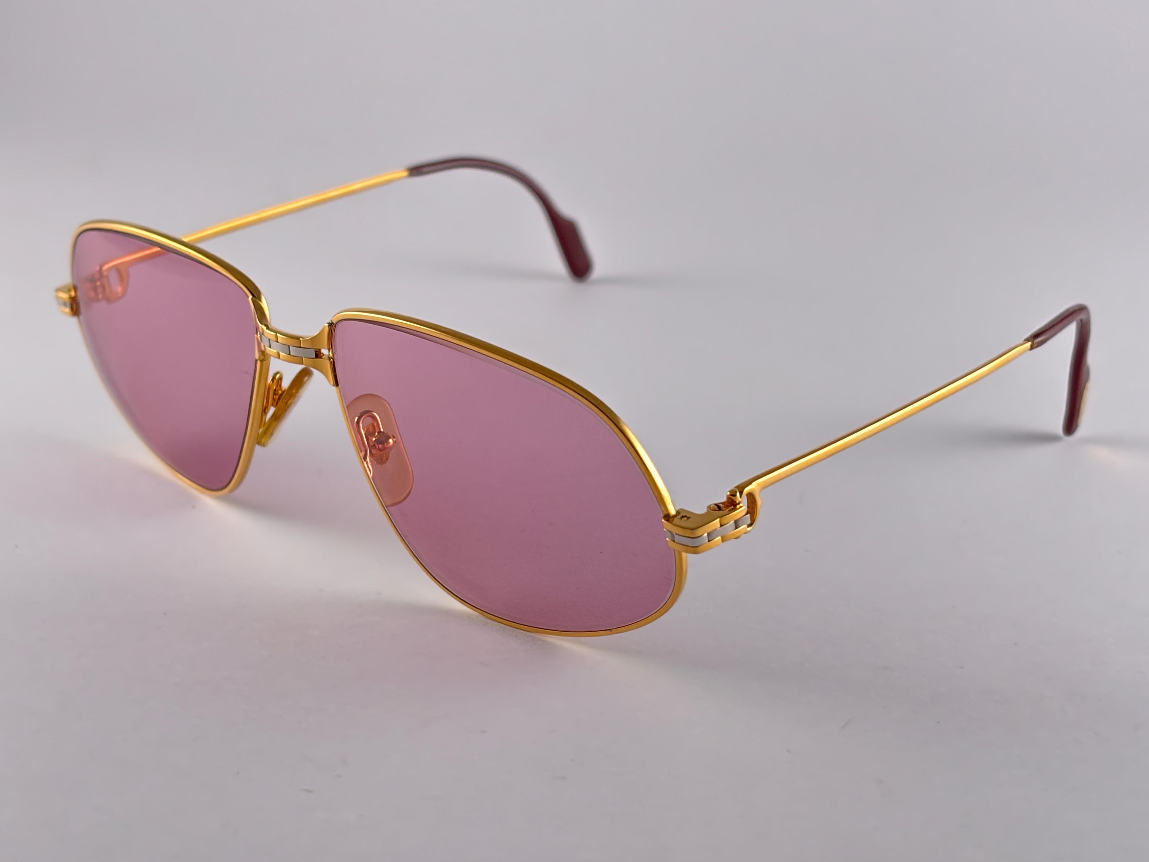 New Vintage Cartier Panthere 59mm Rose Medium Sunglasses France 18k Gold Plated 1