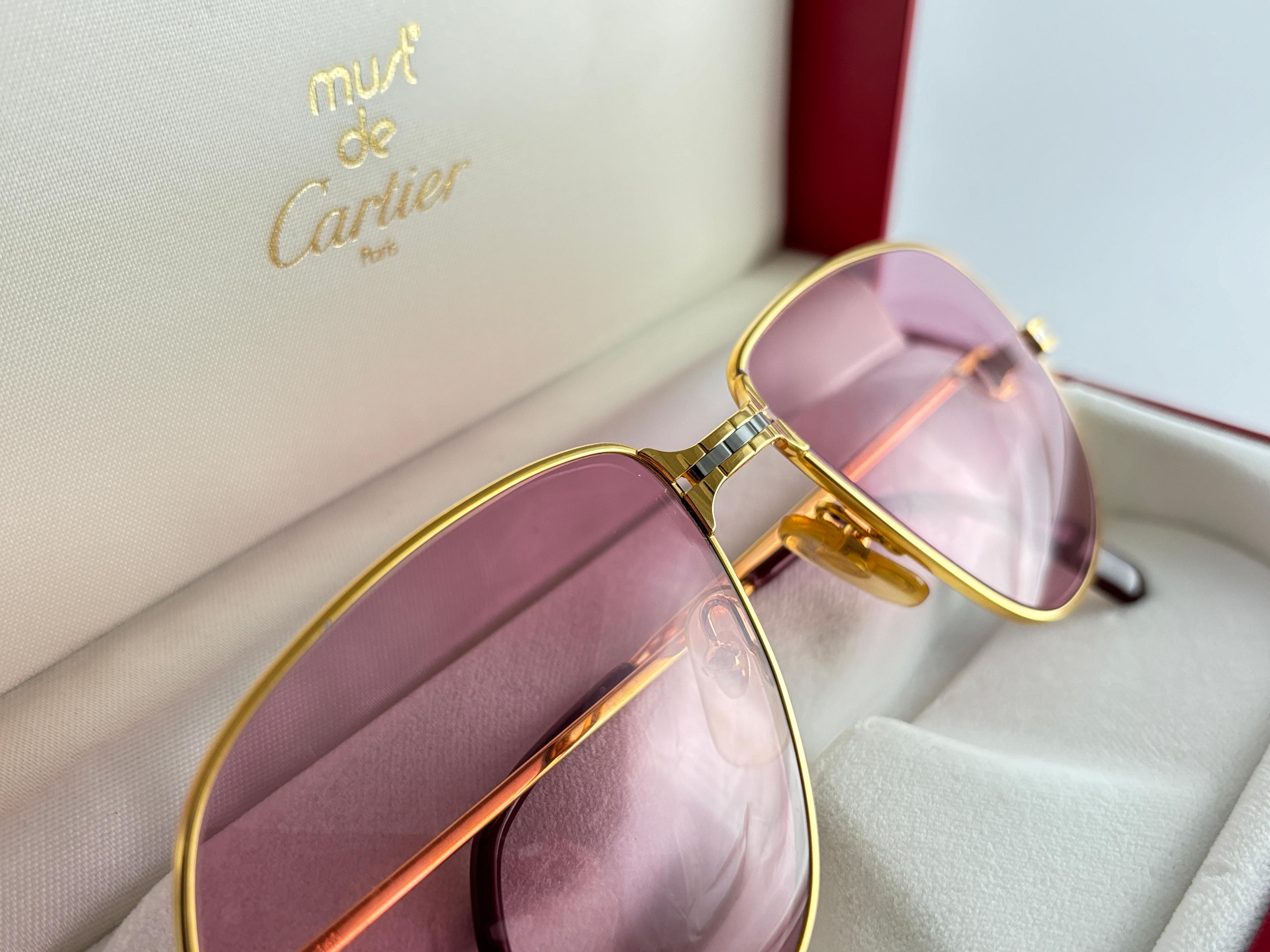 New Vintage Cartier Panthere 59mm Rose Medium Sunglasses France 18k Gold Plated 2