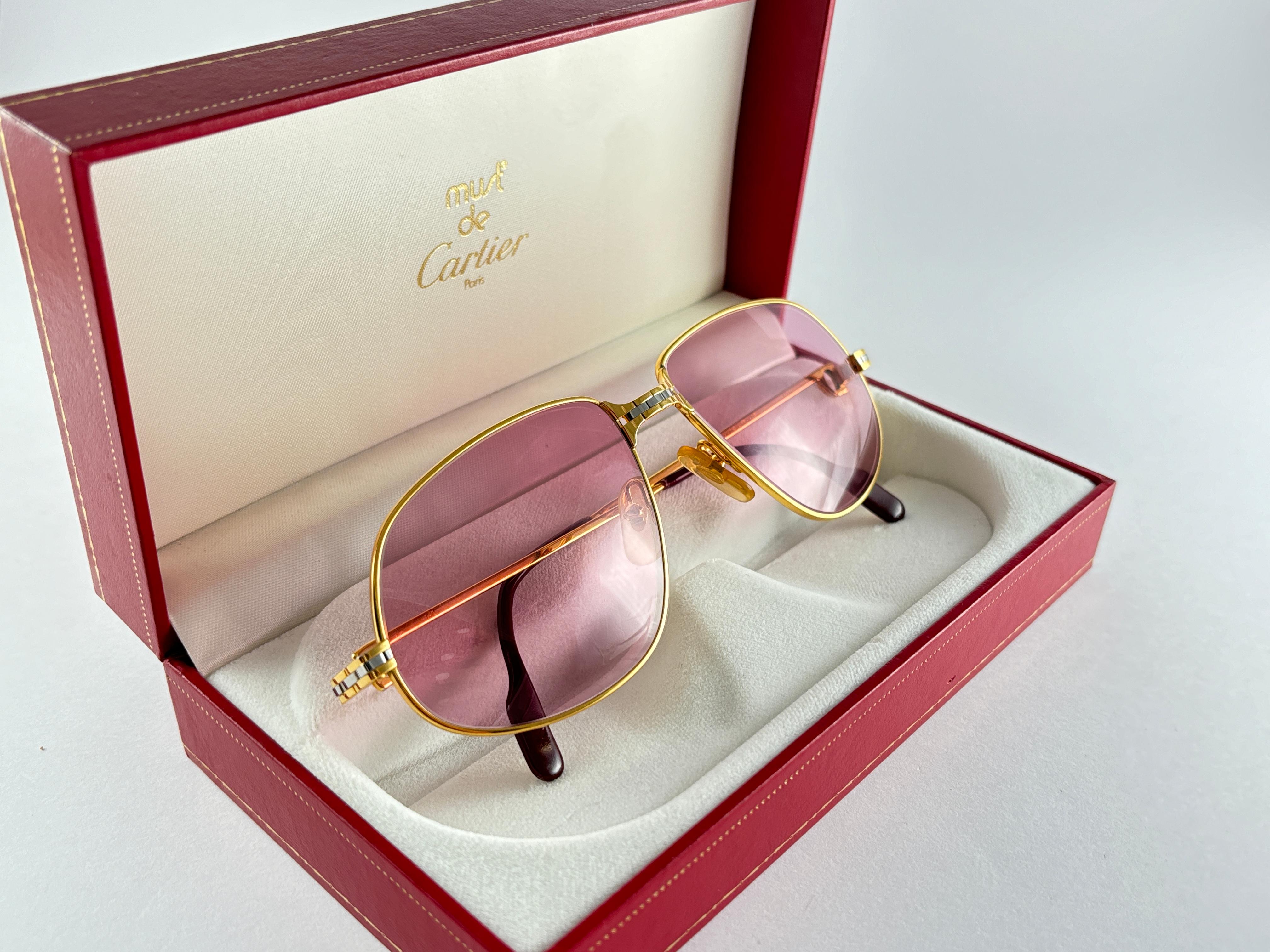 New Vintage Cartier Panthere 59mm Rose Medium Sunglasses France 18k Gold Plated 3
