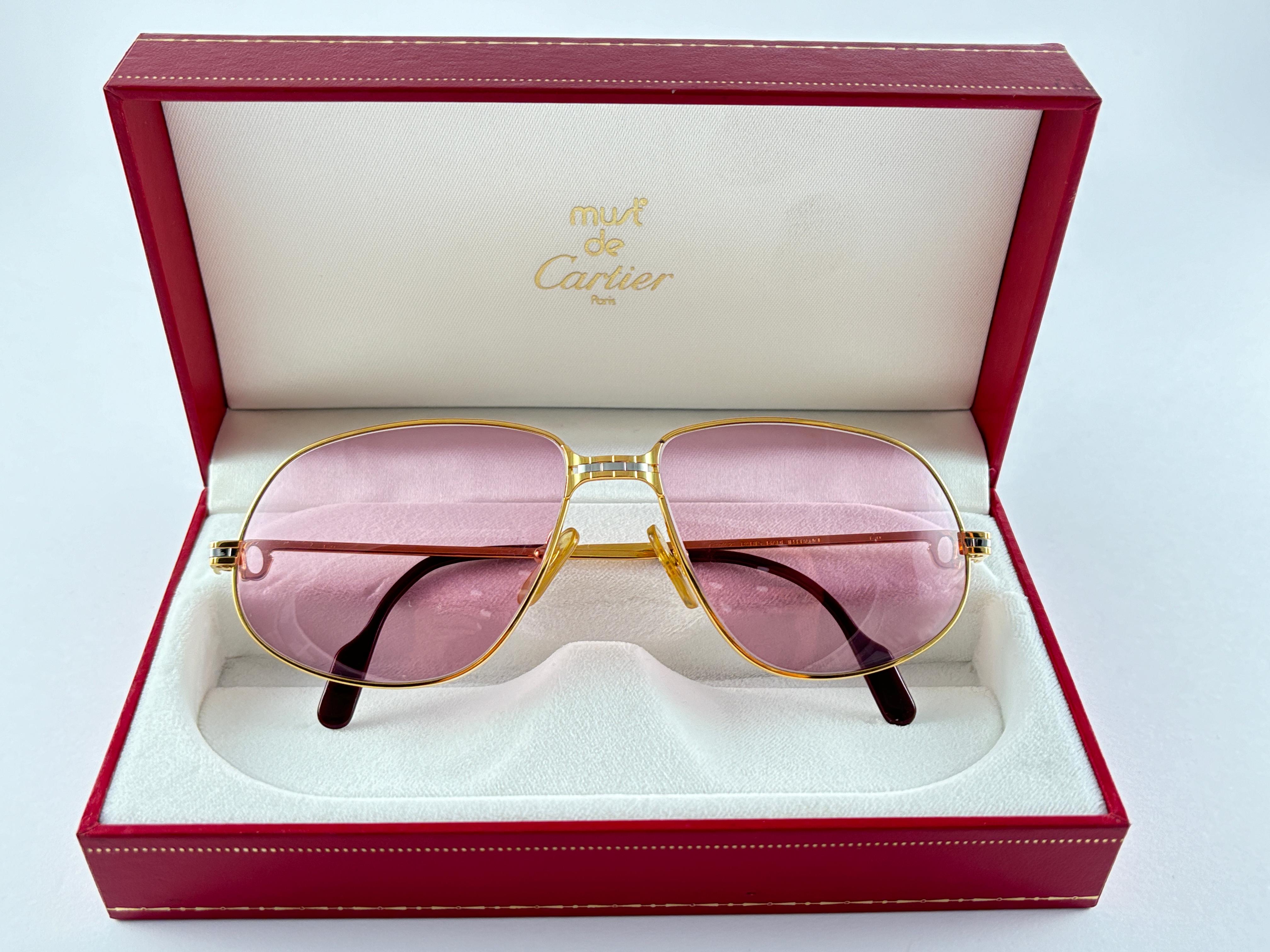 New Vintage Cartier Panthere 59mm Rose Medium Sunglasses France 18k Gold Plated 4