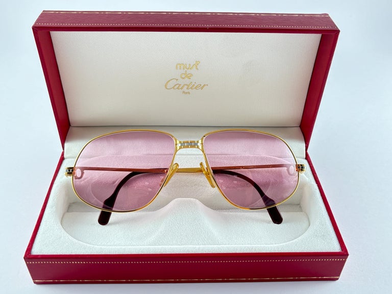 New Vintage Cartier Panthere 59mm Rose Medium Sunglasses France 18k Gold Plated For Sale at 1stDibs