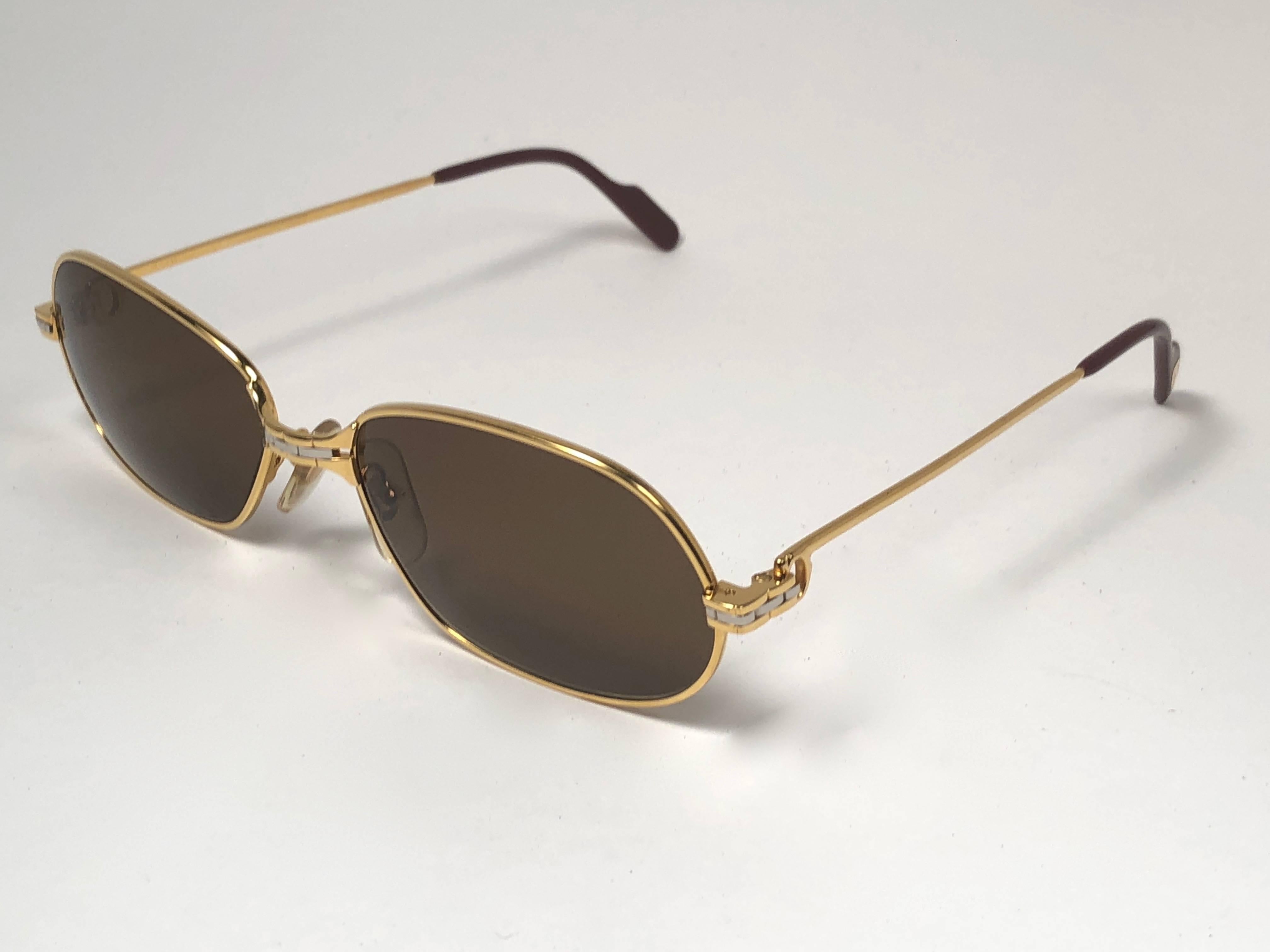 Lunettes de soleil vintage Cartier Panthère GM 54MM plaquées or 18 carats, France, neuves Neuf à Baleares, Baleares