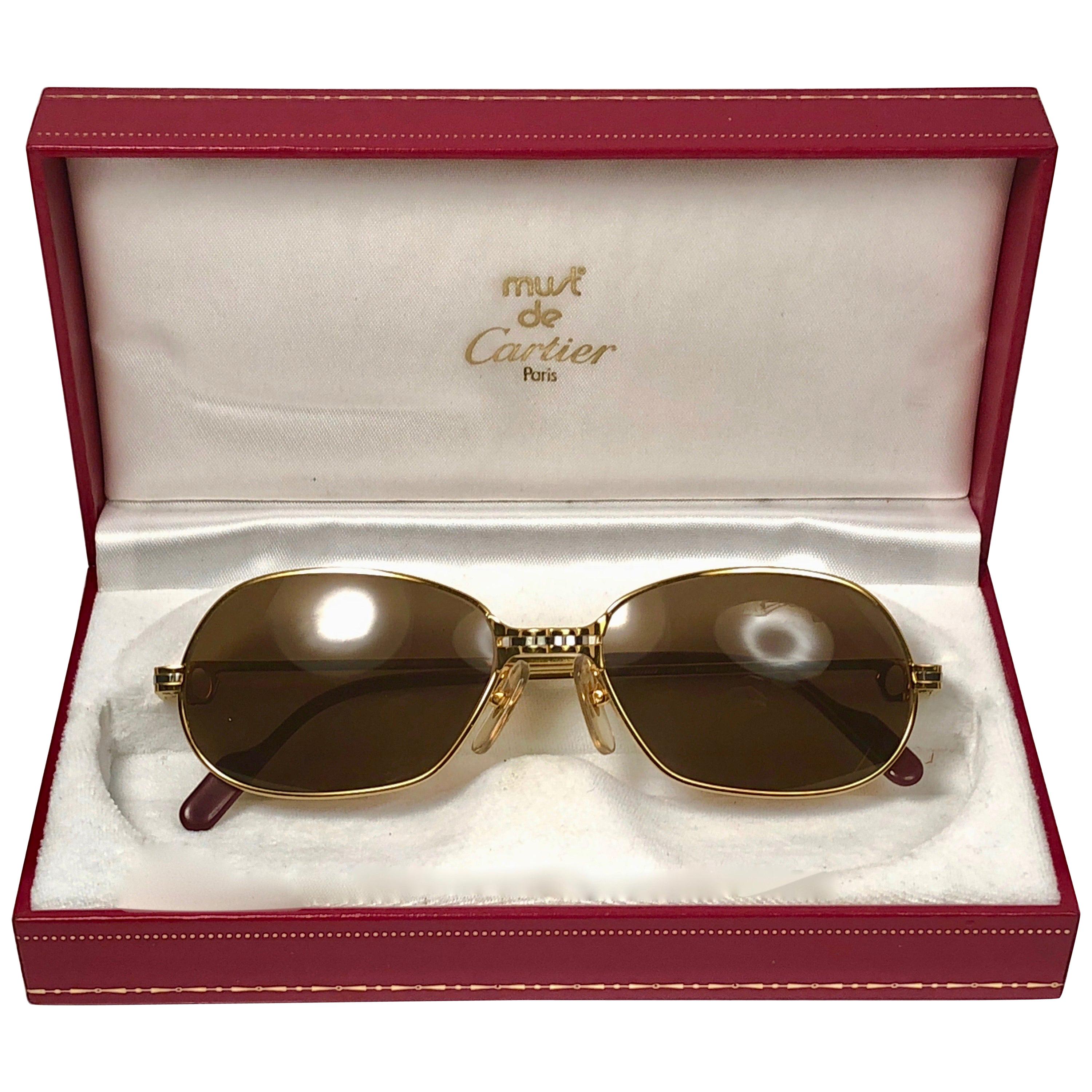 Lunettes de soleil vintage Cartier Panthère GM 54MM plaquées or 18 carats, France, neuves