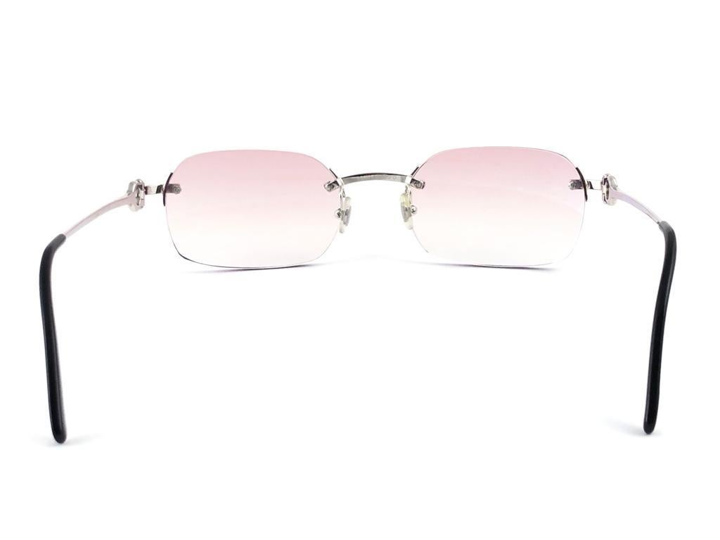 New Vintage Cartier Platine Rimless Gradient Lens Case France Sunglasses In New Condition In Baleares, Baleares