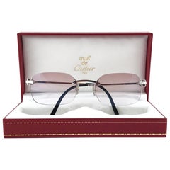 New Vintage Cartier Platine Rimless Gradient Lens Case France Sunglasses