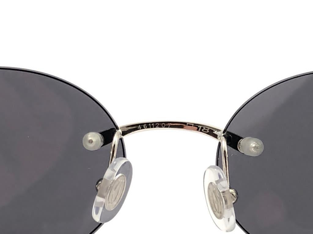 New Vintage Cartier Platine Rimless Mother of Pearl Grey Lens France Sunglasses 3