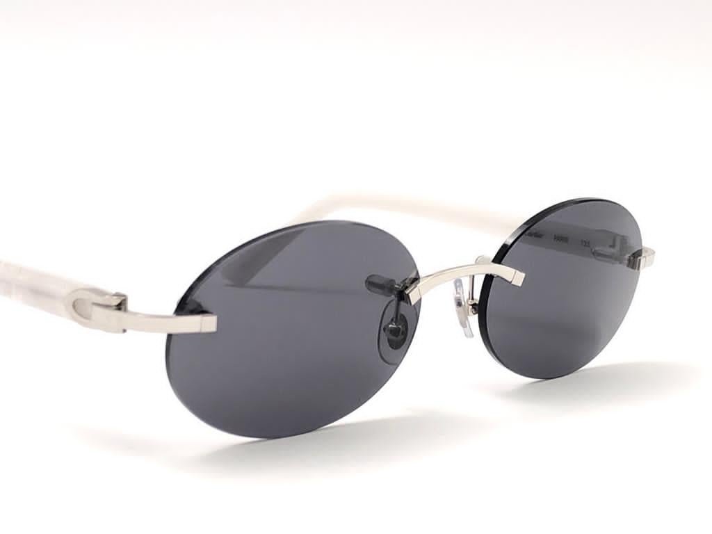 Gray New Vintage Cartier Platine Rimless Mother of Pearl Grey Lens France Sunglasses