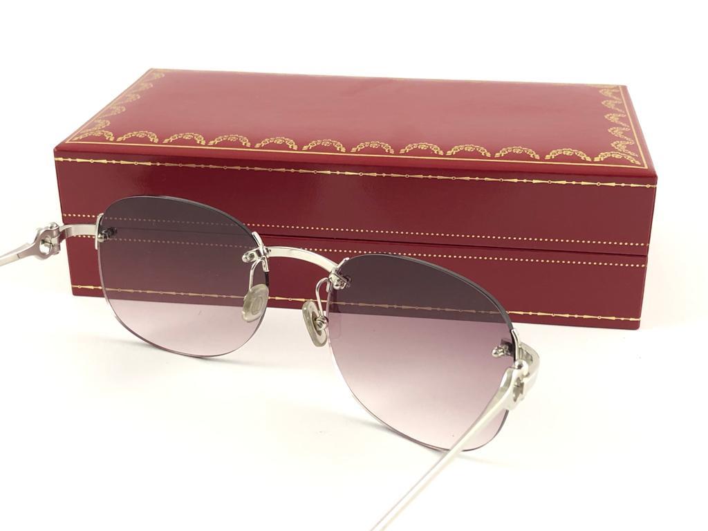 New Vintage Cartier Rimless Brushed Platine Gradient Lens France Sunglasses For Sale 5