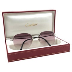 New Vintage Cartier Rimless Brushed Platine Gradient Lens France Sunglasses