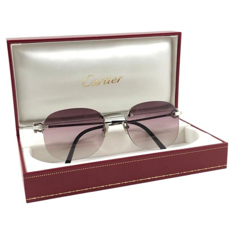 New Vintage Cartier Rimless Brushed Platine Gradient Lens France Sunglasses  For Sale at 1stDibs | red lens cartier glasses, cartier glasses red lenses,  iced cartier glasses