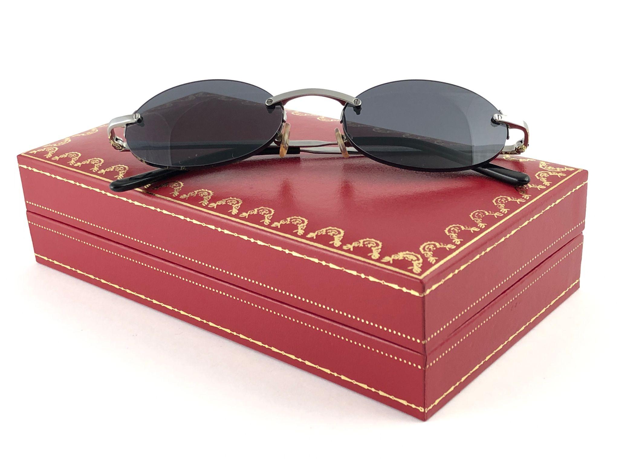 Neu Vintage Cartier Randlose Titan Dunkelgraue Lens France Sonnenbrille 6