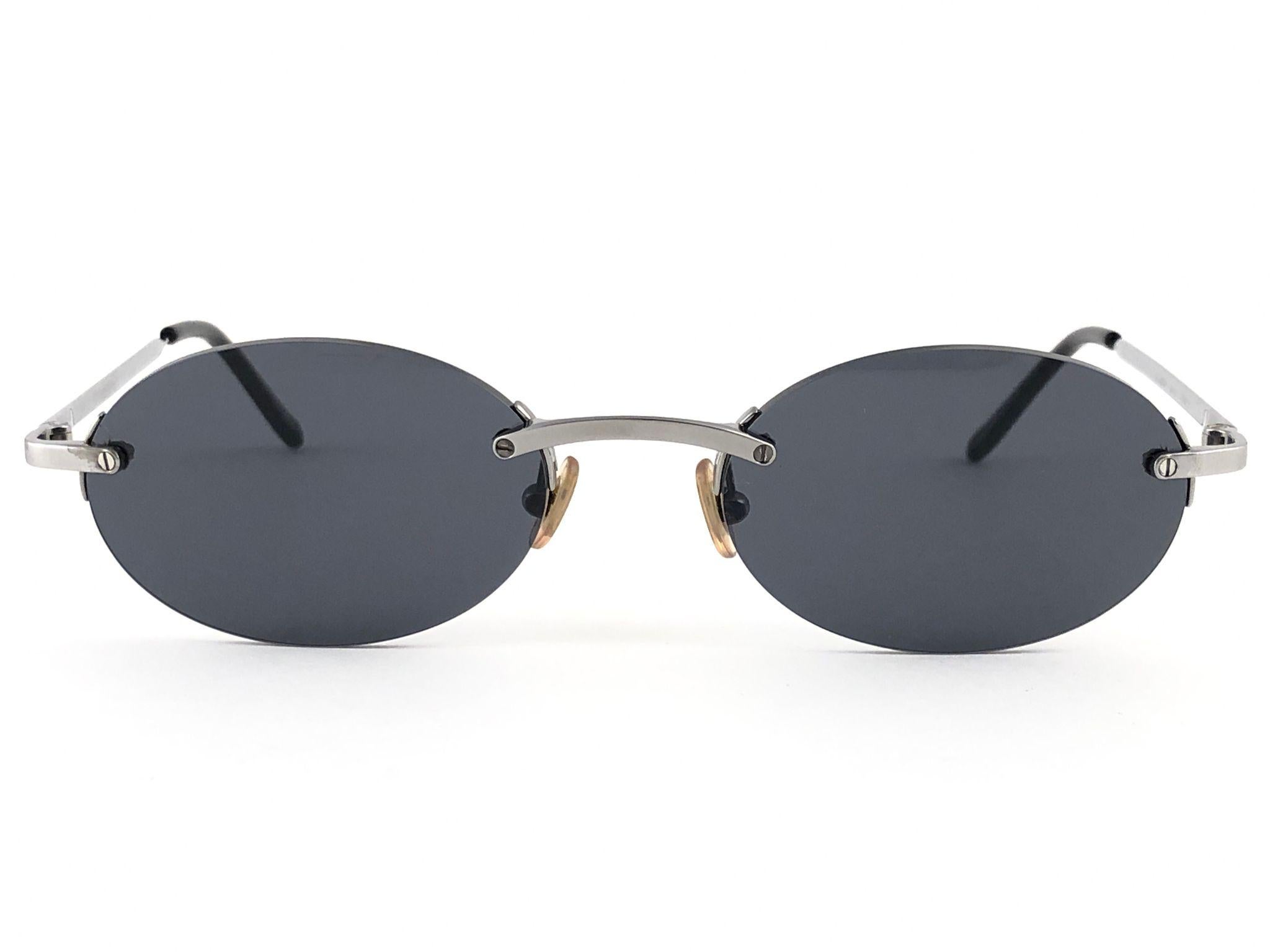 Neu Vintage Cartier Randlose Titan Dunkelgraue Lens France Sonnenbrille (Beige)