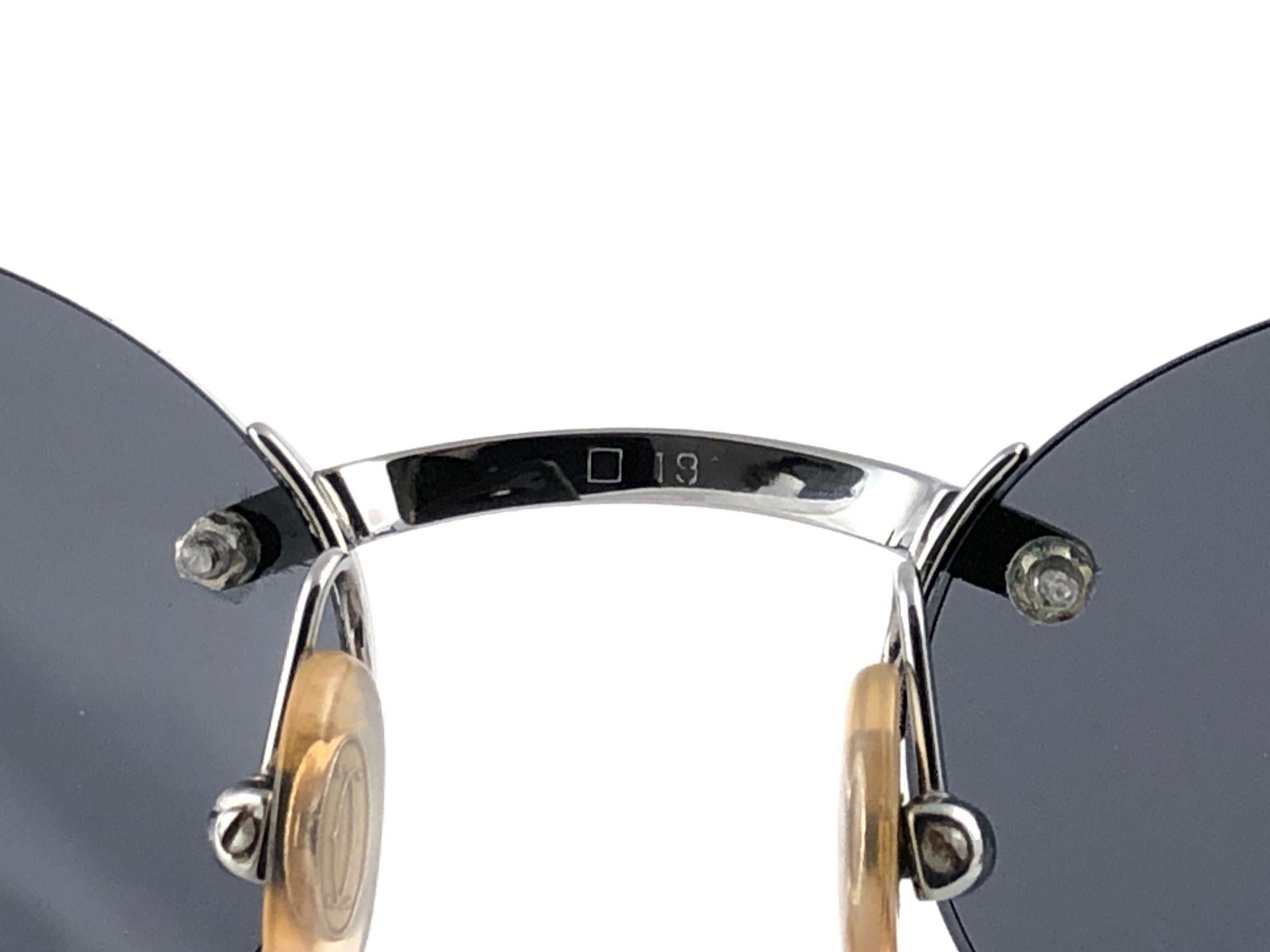 Neu Vintage Cartier Randlose Titan Dunkelgraue Lens France Sonnenbrille 1
