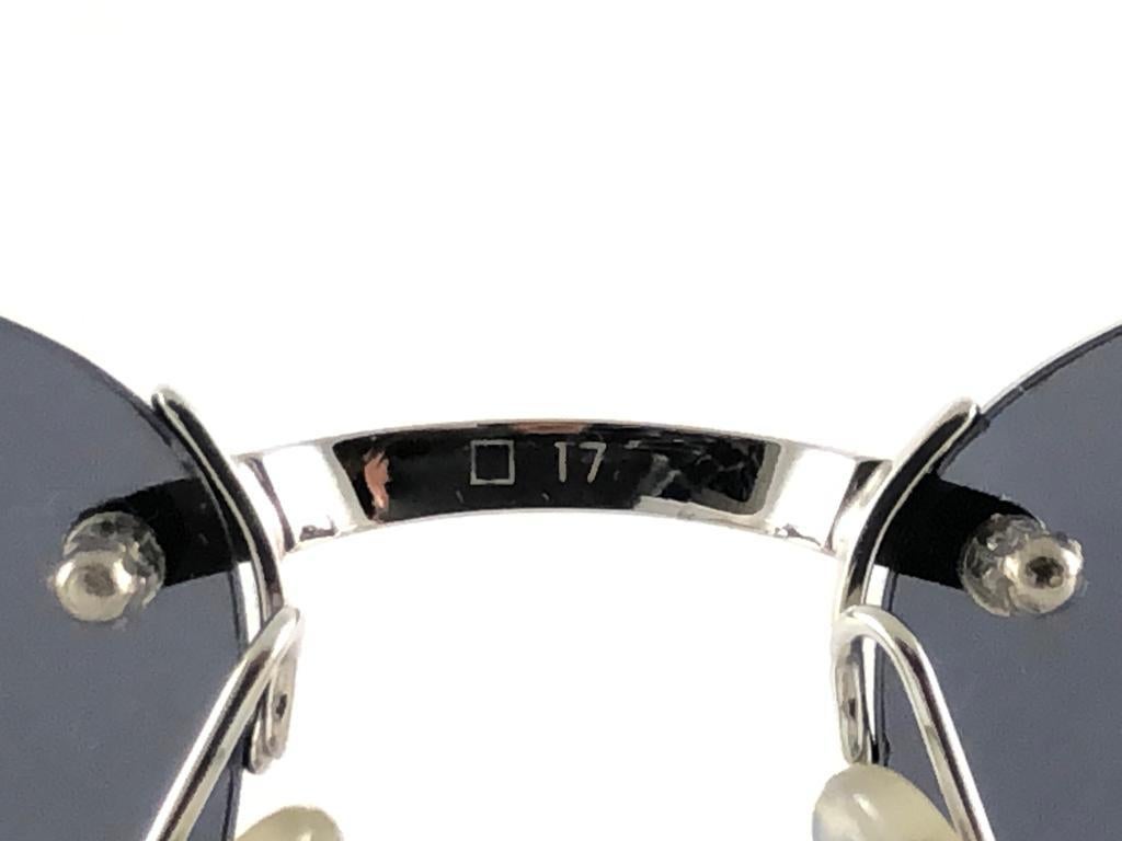 Beige New Vintage Cartier Rimless Titanium Dark Grey Lens France Sunglasses For Sale