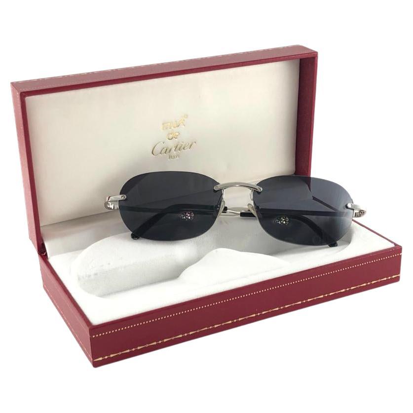 New Vintage Cartier Rimless Titanium Dark Grey Lens France Sunglasses