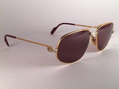 New Vintage Cartier Romance Santos 54MM France 18k Gold Plated Sunglasses