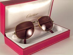 New Vintage Cartier Romance Santos 56MM France 18k Gold Plated Sunglasses