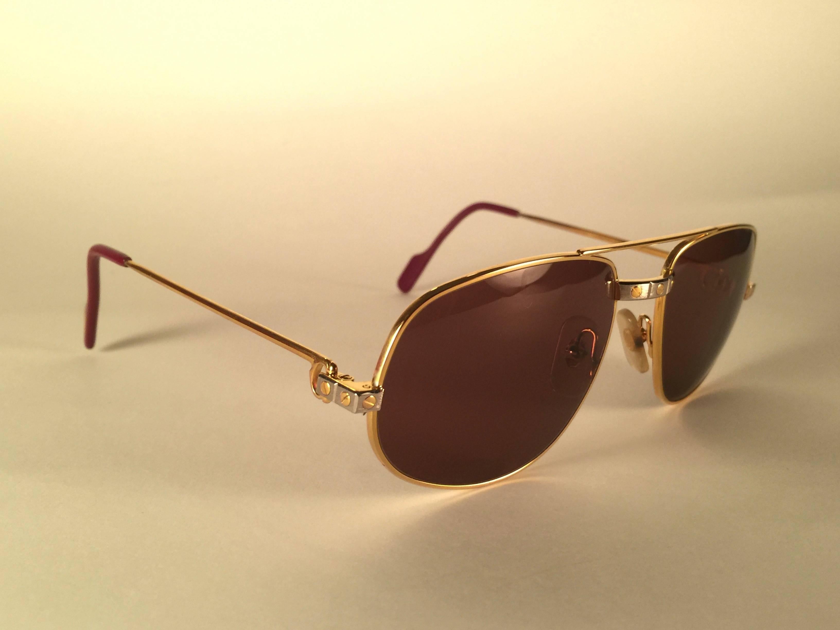 New Vintage Cartier Romance Santos 56MM France 18k Gold Plated Sunglasses In New Condition In Baleares, Baleares