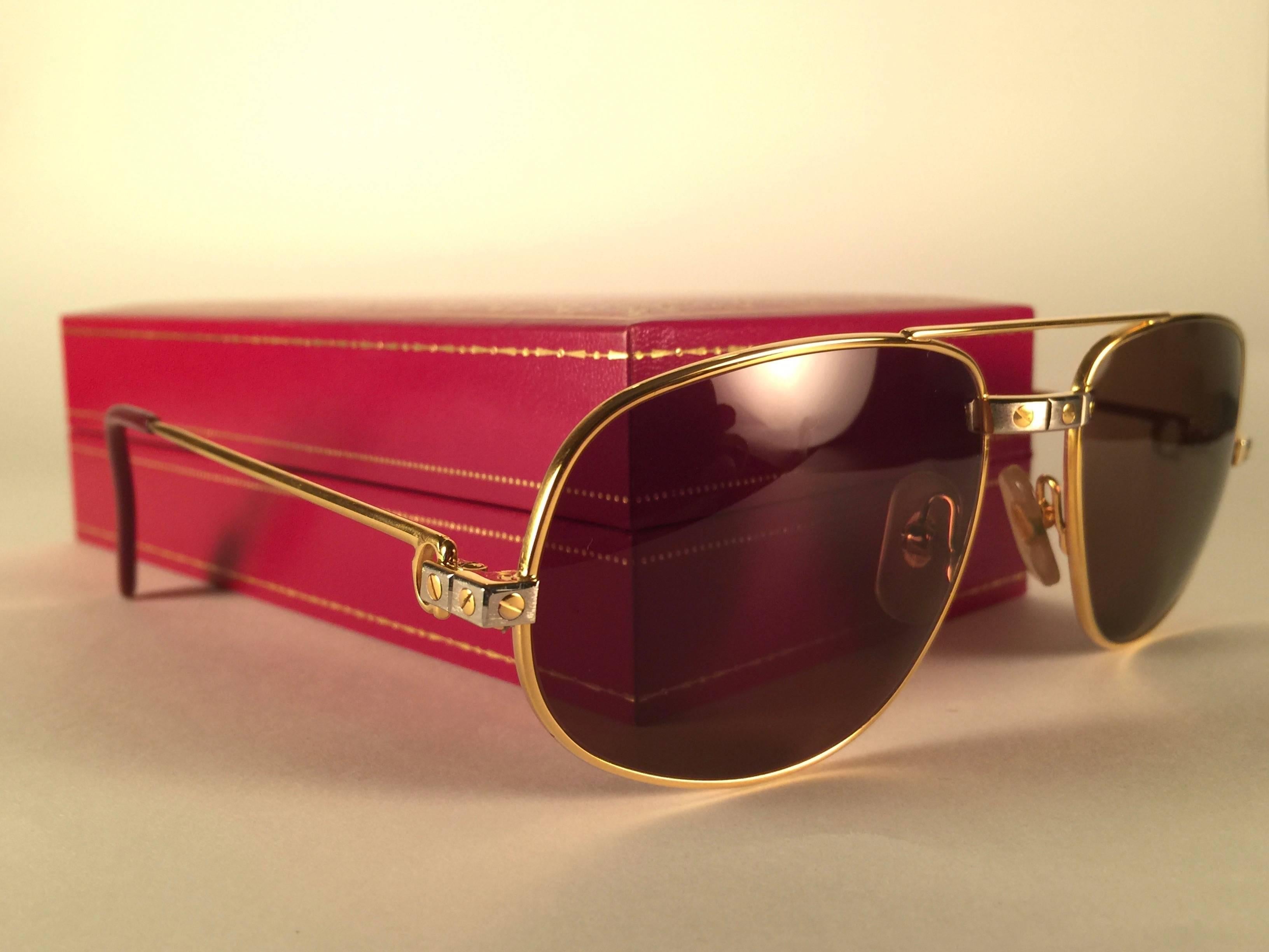 New Vintage Cartier Romance Santos 56MM France 18k Gold Plated Sunglasses 1